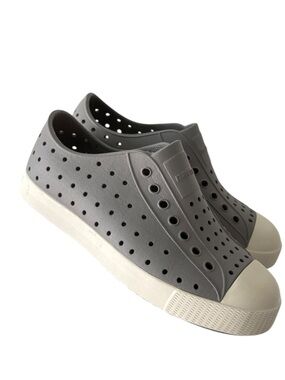 Native Jefferson Shoes Grey Slip-On Perforated Sneakers with White Toe J1